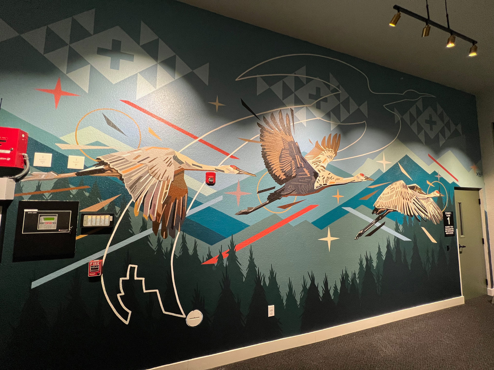 Photo 1 of 2 of mural completed at the Everett in Denver in October 2022. Interior photo.